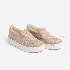 Johnny Was Cecilia Slip-On Embroidered Sand Sneakers